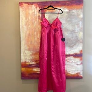 Lulus pink satin babydoll maxi dress with pockets